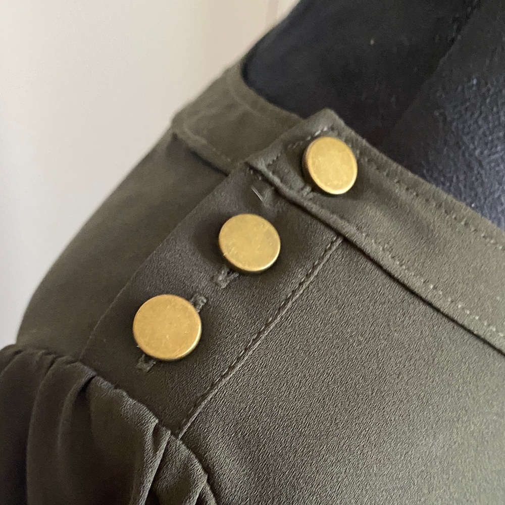 LOFT Dark Olive Blouse with Button Accents